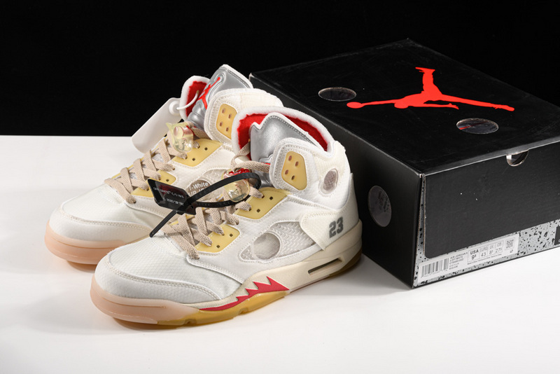 Ow X Air Jordan 5 White/Fire Red 17