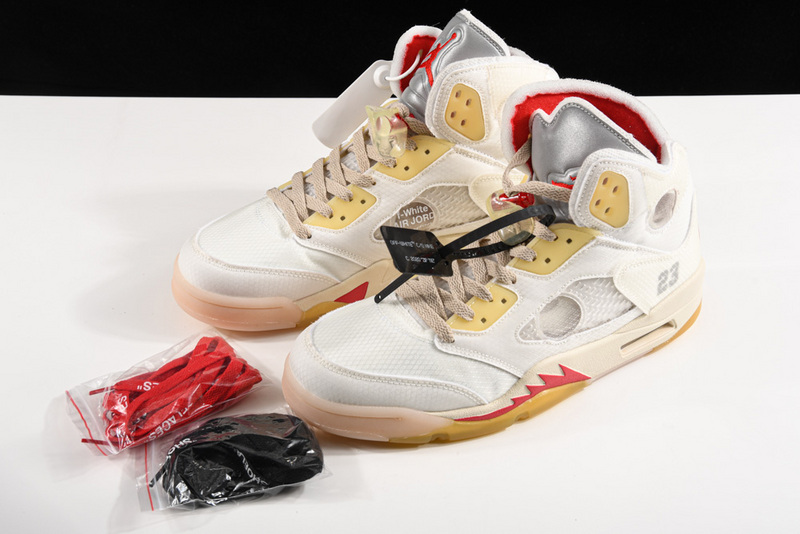 Ow X Air Jordan 5 White/Fire Red 41