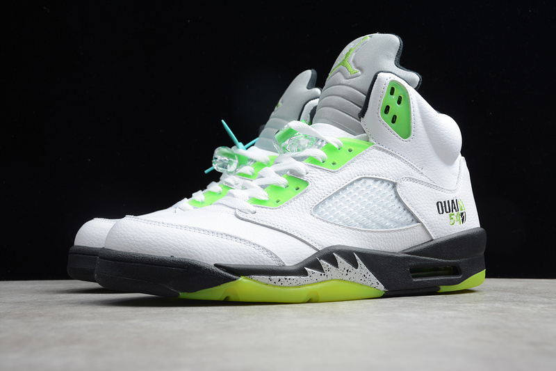 Gz Air Jordan 5 Retro Quai 54 White/Black-Metallic Silver-Radiant Green 9