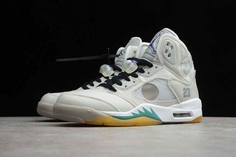 Ow X Air Jordan 5 Grey/Green-White 29