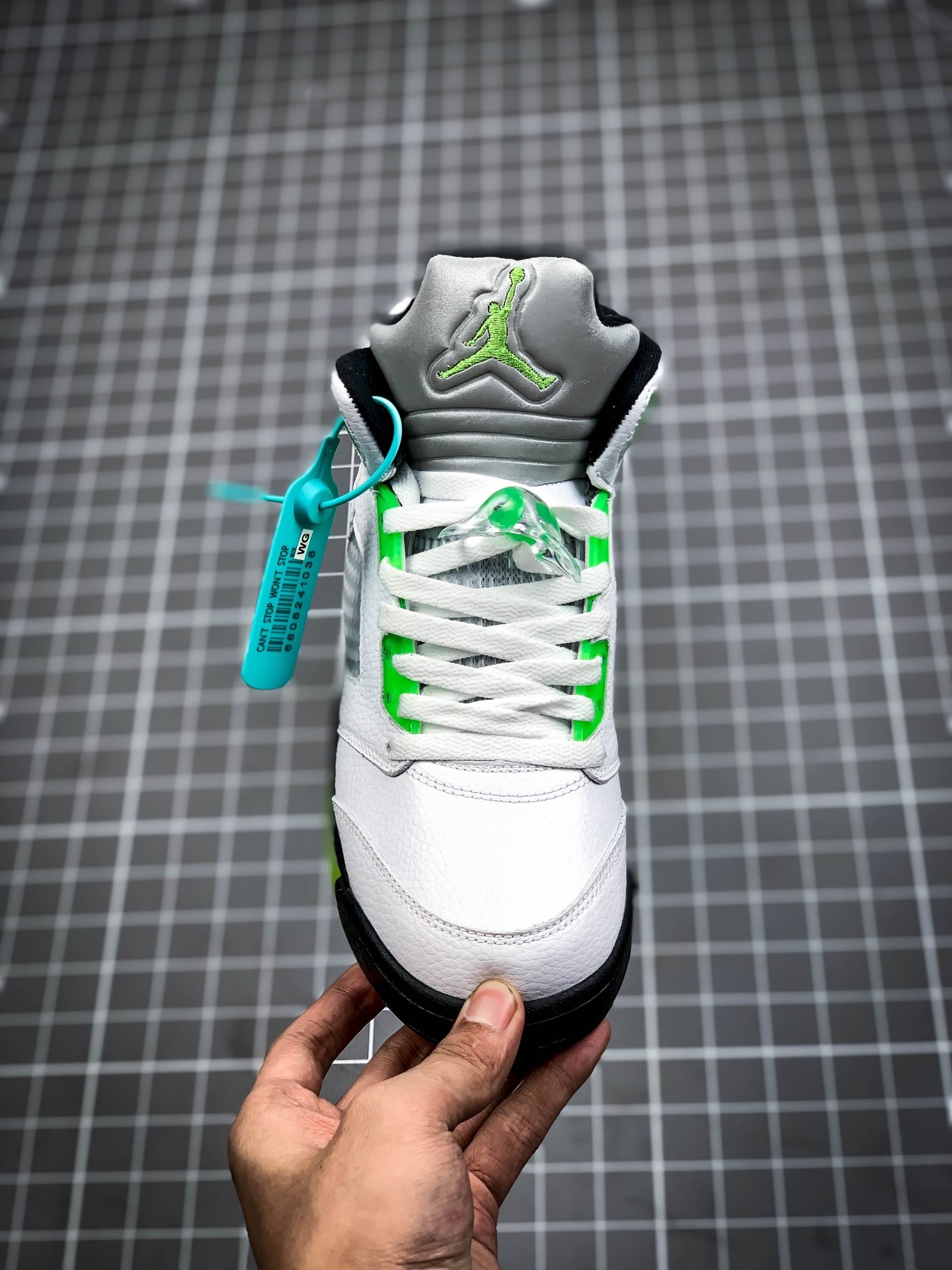 Air Jordan 5 Retro Quai 54 White/Black-Metallic Silver-Radiant Green 13