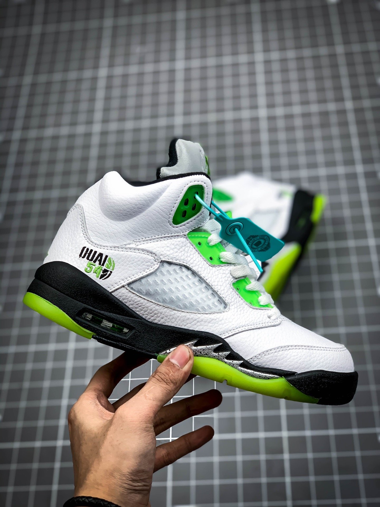 Air Jordan 5 Retro Quai 54 White/Black-Metallic Silver-Radiant Green 15