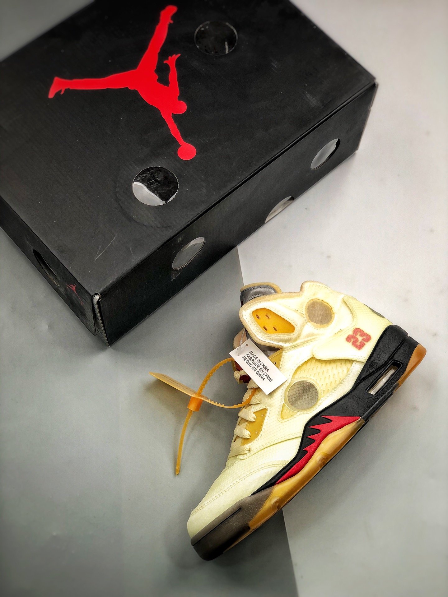 Ow X Air Jordan 5 Retro Sp Fire Red Sail/Fire Red/Muslin/Black 17