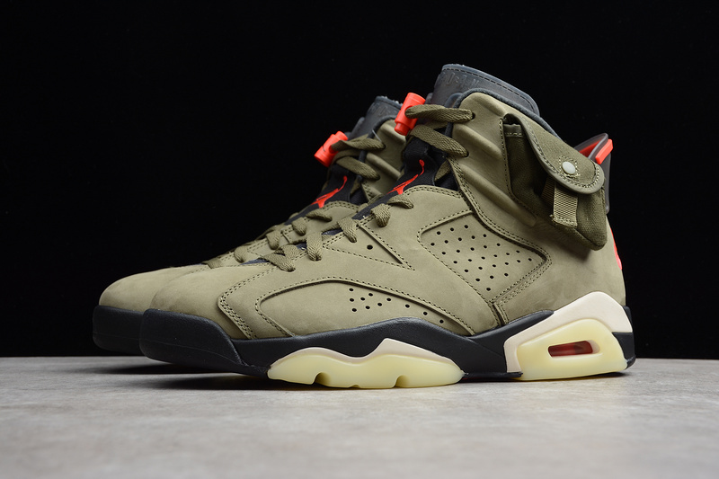 Cj Air Jordan 6 Retro Travis Scott Medium Olive/Black/Red 11