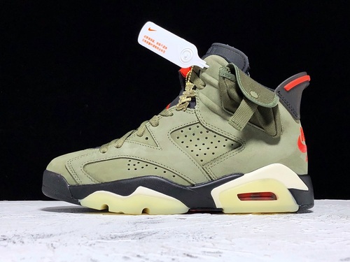 H12 Travis Scott X Air Jordan 6 Medium Olive/Black/Red 35