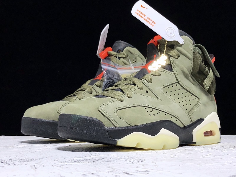 H12 Travis Scott X Air Jordan 6 Medium Olive/Black/Red 41