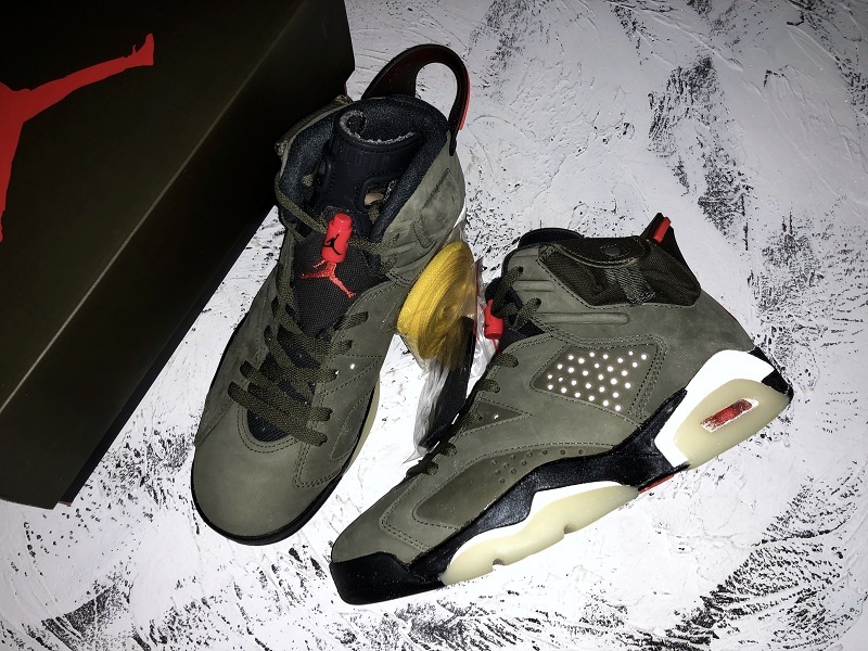 Pk Travis Scott X Air Jordan 6 Medium Olive/Black/University Red 7