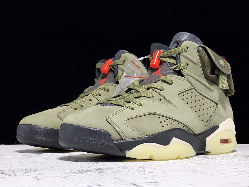 Pk Travis Scott X Air Jordan 6 Medium Olive/Black/University Red 13