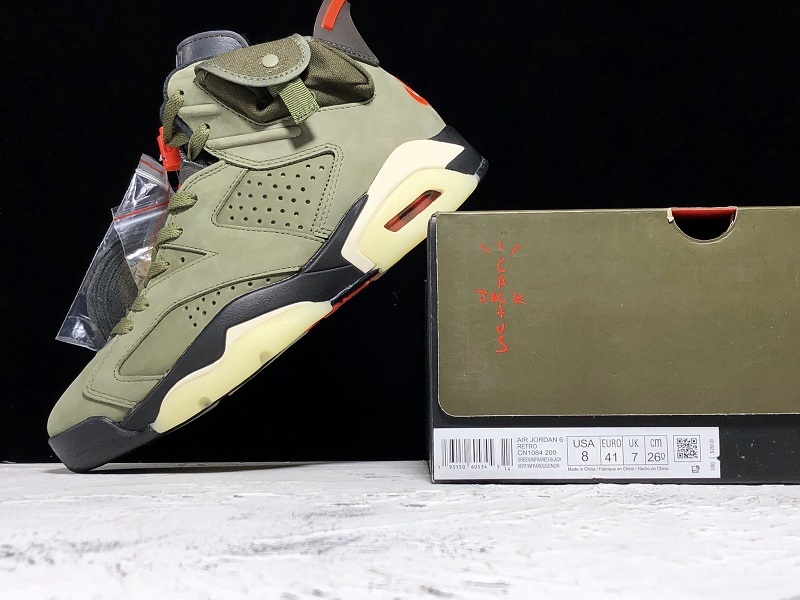 Pk Travis Scott X Air Jordan 6 Medium Olive/Black/University Red 17