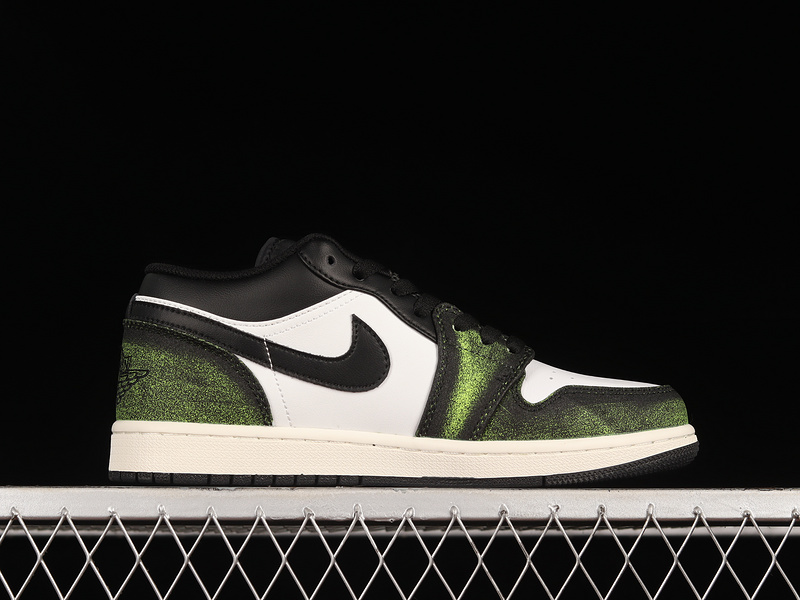 Air Jordan 1 Low Se Wear-Away Black/Electric Green/White/Sail 11