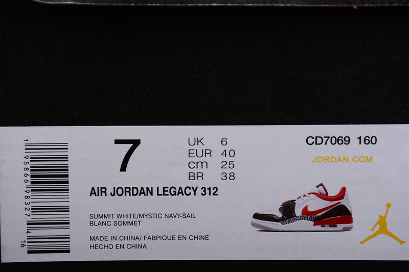 Jordan Legacy 312 Low Black Toe White/Black/Gym Red 25