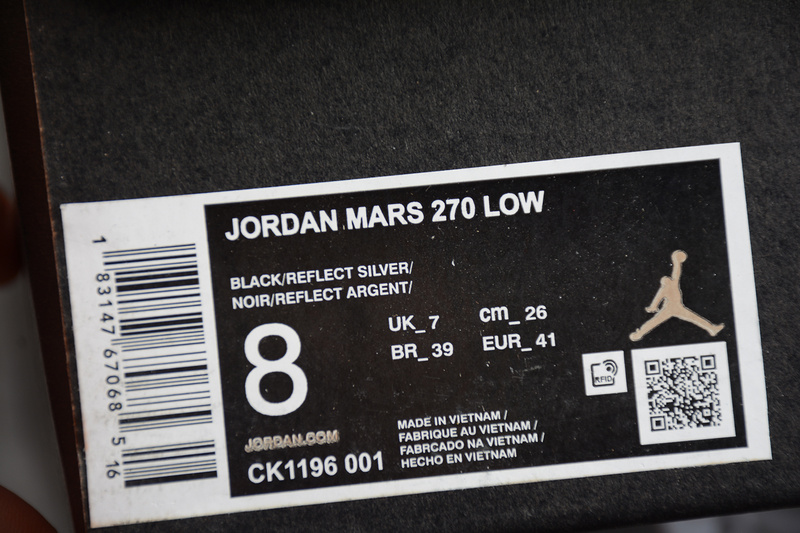 Jordan Mars 270 Low Black/Reflect Silver 13