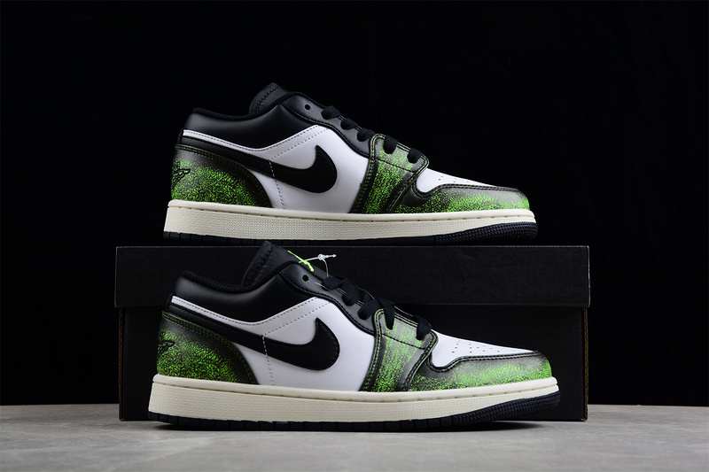 Air Jordan 1 Low Se Gs Wear-Away Black/Electric Green/White/Sail 5