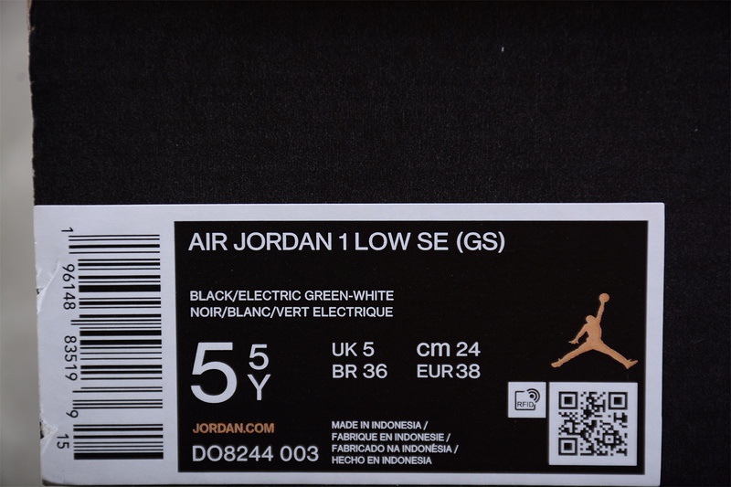 Air Jordan 1 Low Se Gs Wear-Away Black/Electric Green/White/Sail 27