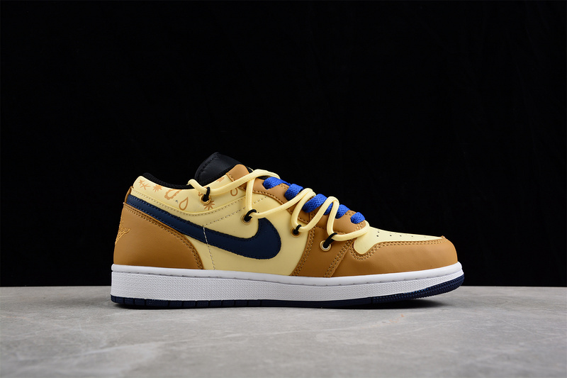 Air Jordan 1 Low Brown/Yellow/Black-Blue 3