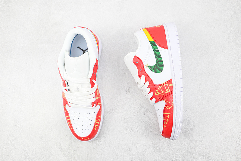 Air Jordan 1 Low White/Orange/Green-Yellow 9