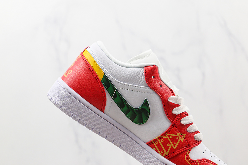 Air Jordan 1 Low White/Orange/Green-Yellow 23