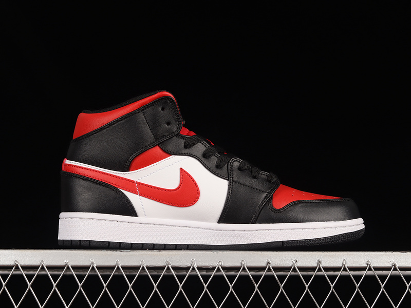 Air Jordan 1 Mid Bred Toe Black/White/Fire Red 19