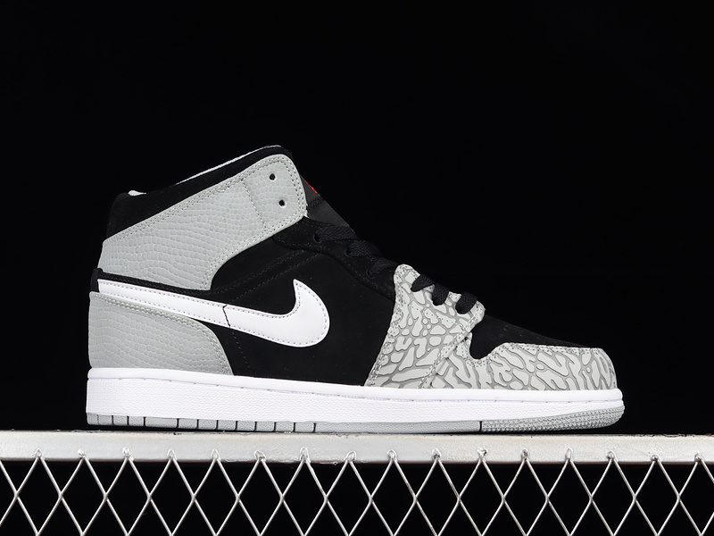 Air Jordan 1 Mid Se Elephant Toe Black/White/Light Smoke Grey/University Red 9