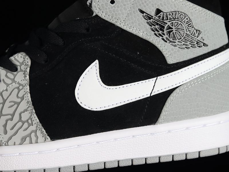 Air Jordan 1 Mid Se Elephant Toe Black/White/Light Smoke Grey/University Red 25