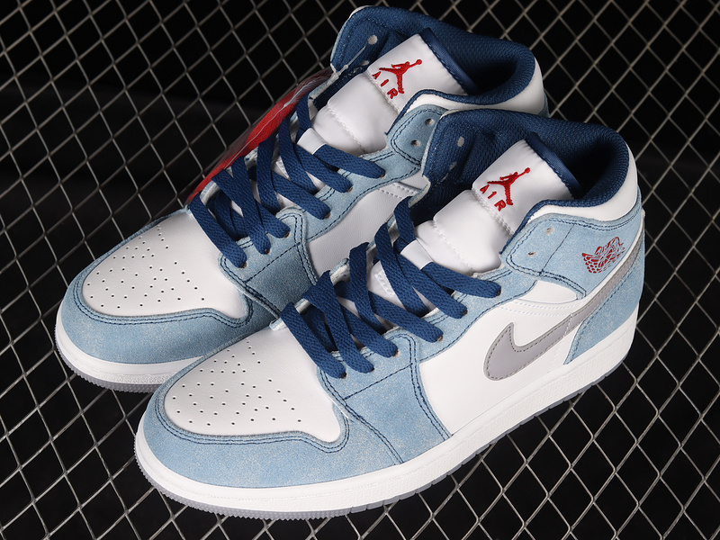 Air Jordan 1 Mid French Blue/Fire Red-White-Light Steel Grey 25