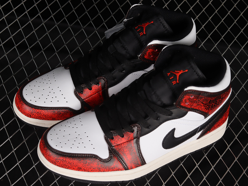 Air Jordan 1 Mid Se Wear-Away Black/White/Sail/Infrared 23 5