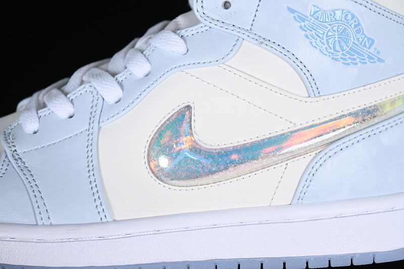 Air Jordan 1 Mid Gs Glitter Swoosh White/Blue/Silver 13