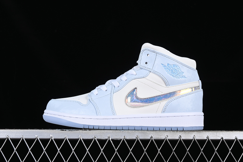 Air Jordan 1 Mid Gs Glitter Swoosh White/Blue/Silver 27