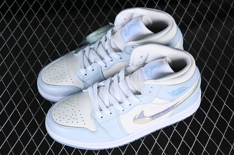 Air Jordan 1 Mid Gs Glitter Swoosh White/Blue/Silver 29