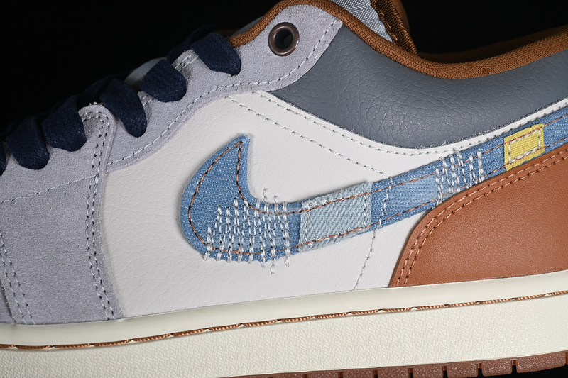 Air Jordan 1 Low Repaired Denimswoosh Phantom/Coconut Milk/Amber Brown/Star Blue 3