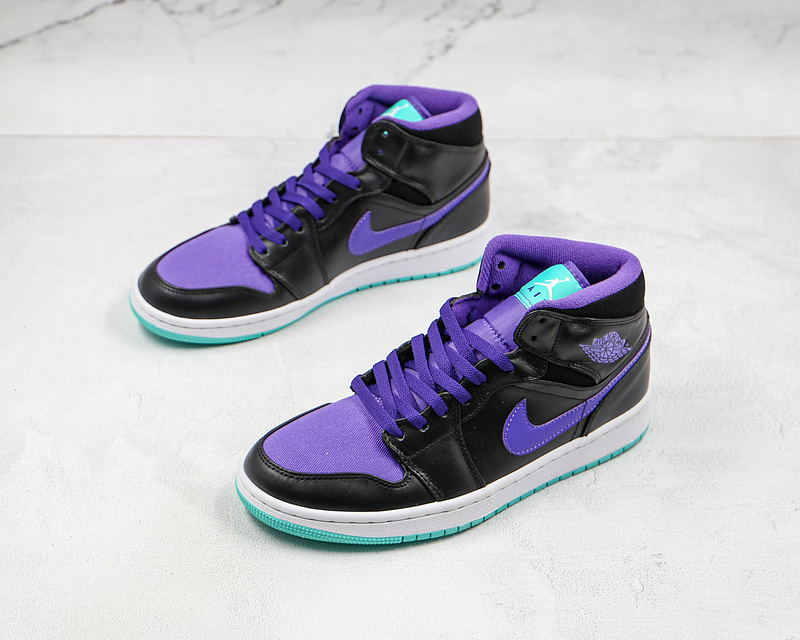 Air Jordan 1 Mid Black/Grape Ice-Emerald 7