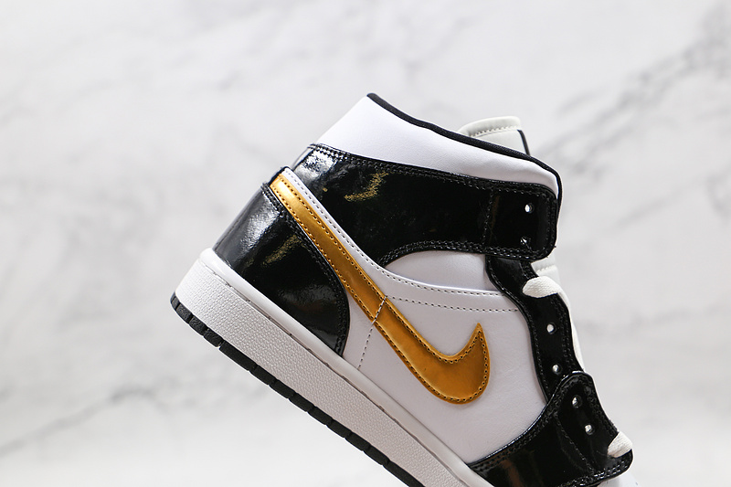 Air Jordan 1 Mid Patent Black/White-Metallic Gold 3