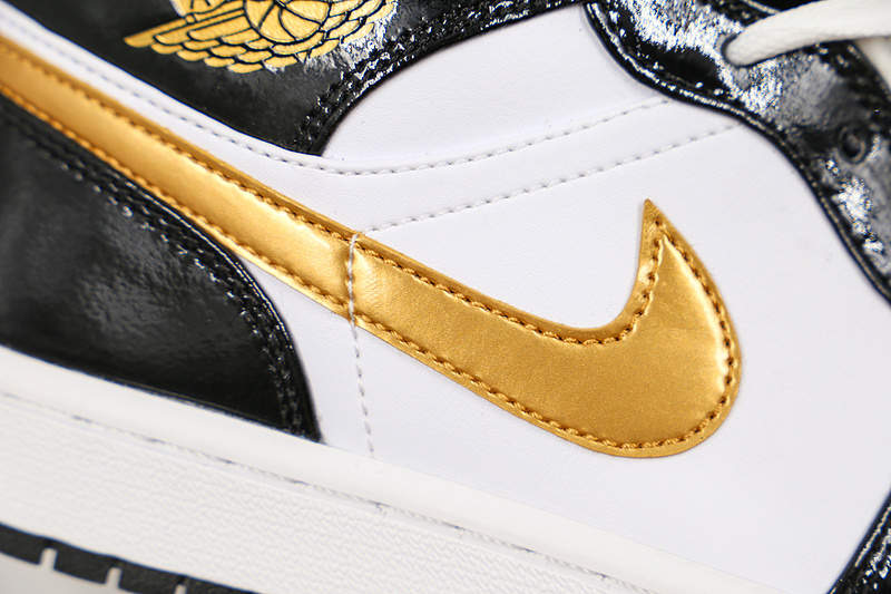 Air Jordan 1 Mid Patent Black/White-Metallic Gold 7