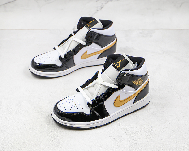 Air Jordan 1 Mid Patent Black/White-Metallic Gold 9