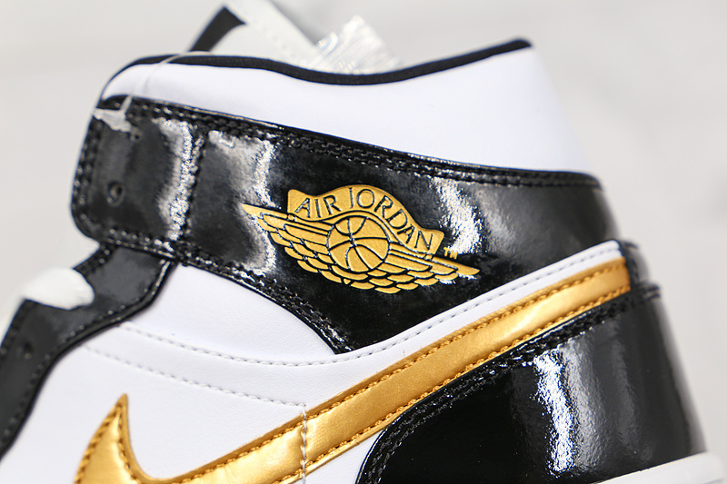 Air Jordan 1 Mid Patent Black/White-Metallic Gold 13