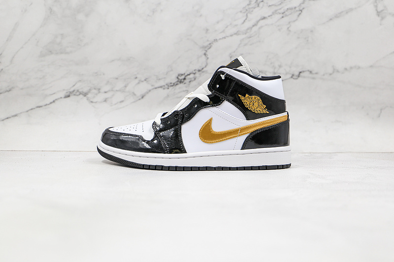 Air Jordan 1 Mid Patent Black/White-Metallic Gold 15