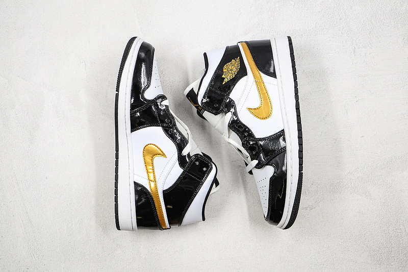 Air Jordan 1 Mid Patent Black/White-Metallic Gold 19