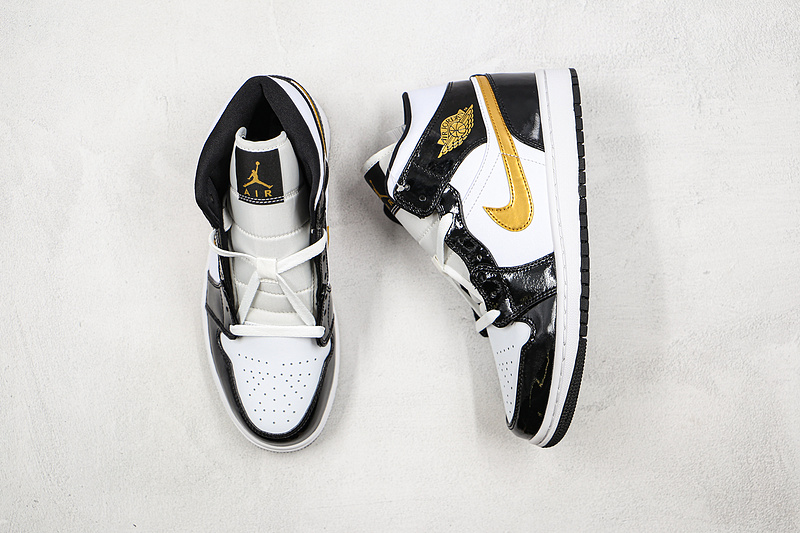 Air Jordan 1 Mid Patent Black/White-Metallic Gold 21