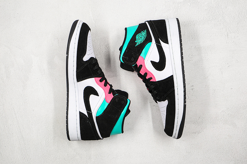 Air Jordan 1 Mid Se South Beach White/Black/Pink-Green 7