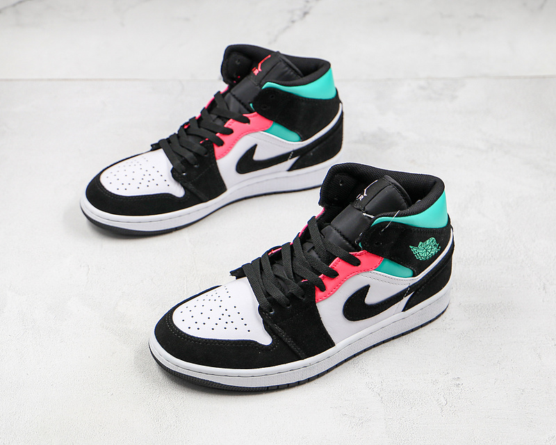 Air Jordan 1 Mid Se South Beach White/Black/Pink-Green 17