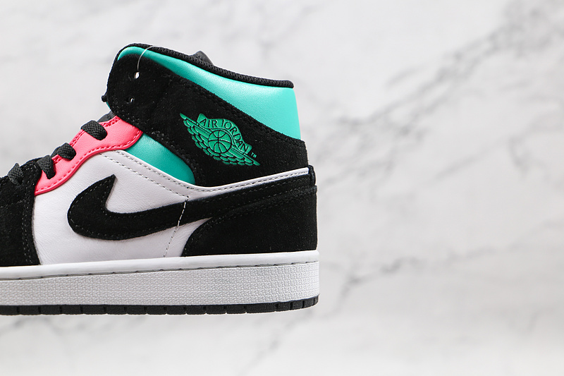 Air Jordan 1 Mid Se South Beach White/Black/Pink-Green 19