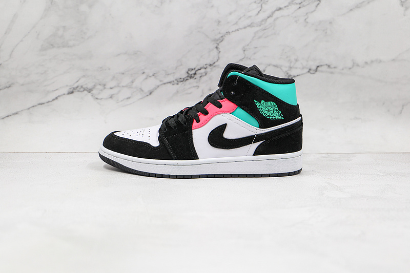 Air Jordan 1 Mid Se South Beach White/Black/Pink-Green 25