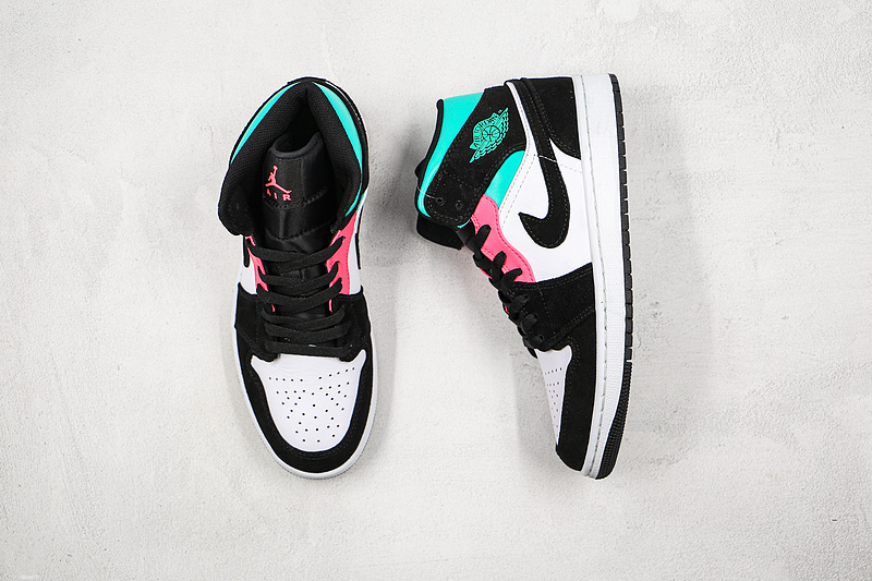 Air Jordan 1 Mid Se South Beach White/Black/Pink-Green 27