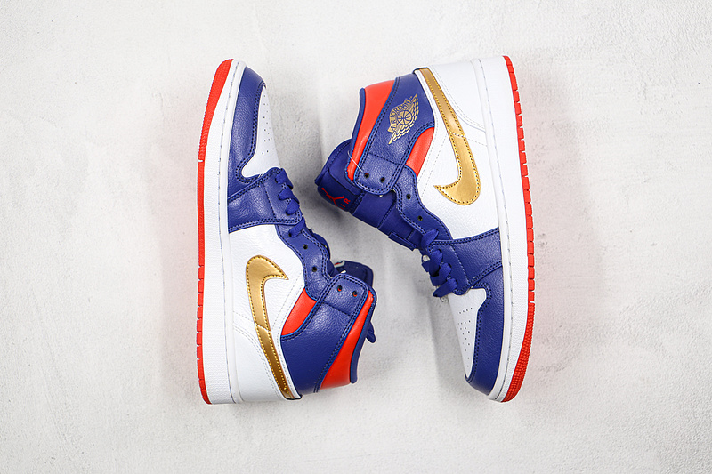 Air Jordan 1 Mid Gs Usa Olympic White/Navy Blue/Gold-Red 3