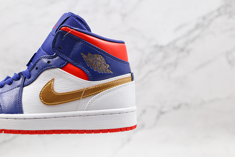 Air Jordan 1 Mid Gs Usa Olympic White/Navy Blue/Gold-Red 11