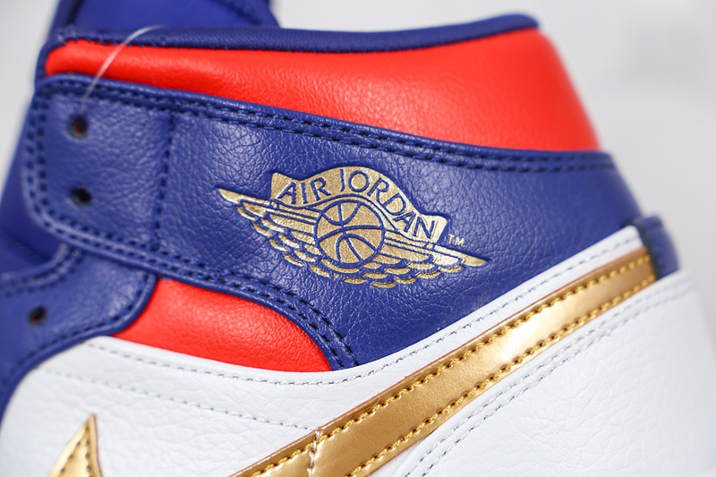 Air Jordan 1 Mid Gs Usa Olympic White/Navy Blue/Gold-Red 17