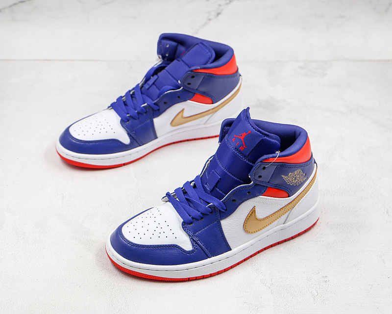 Air Jordan 1 Mid Gs Usa Olympic White/Navy Blue/Gold-Red 19