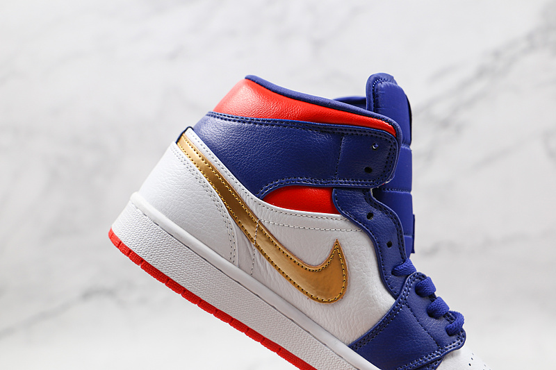 Air Jordan 1 Mid Gs Usa Olympic White/Navy Blue/Gold-Red 21