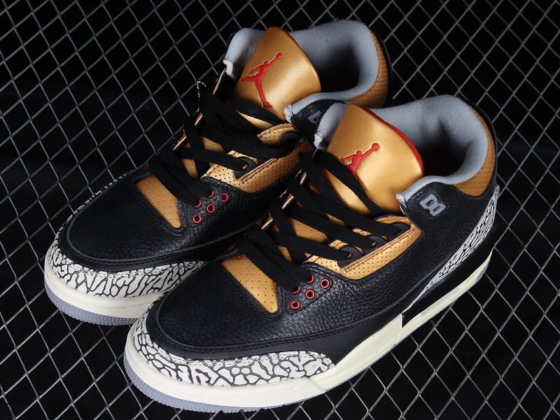 Air Jordan 3 Retro Black/Fire Red-Metallic Gold-Cement Grey 3