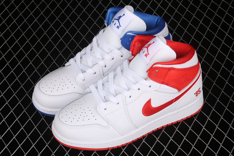 Air Jordan 1 Mid Gs 85 White/Multi-Color/Chile Red 11